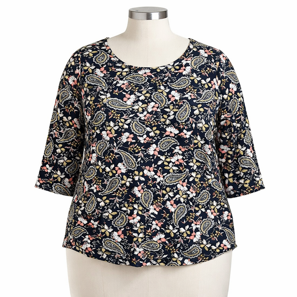 Philosophy women’s 2X blouse naturecore 3/4 floral paisley dark cottagecore